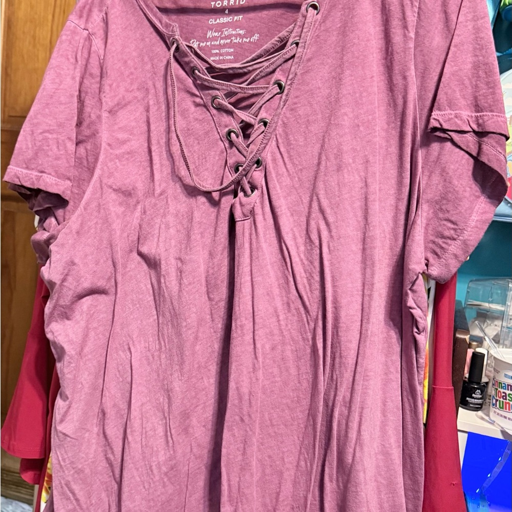 Torrid Classic Fit Lace-Up Mauve Tee